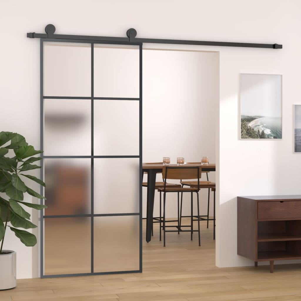 Schuifdeur 90x205 cm aluminium en ESG-glas zwart