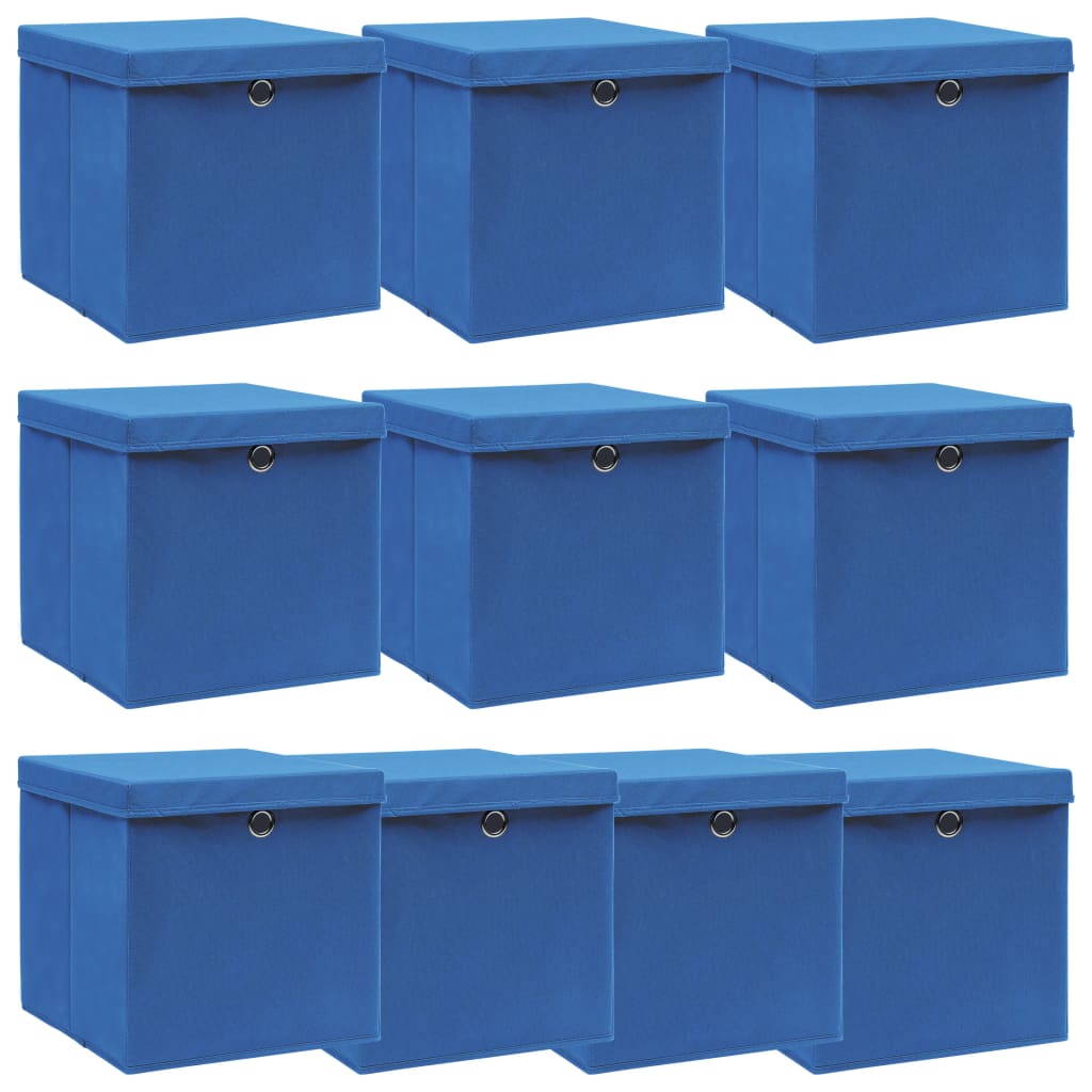 Opbergboxen met deksel 10 st 32x32x32 cm stof blauw