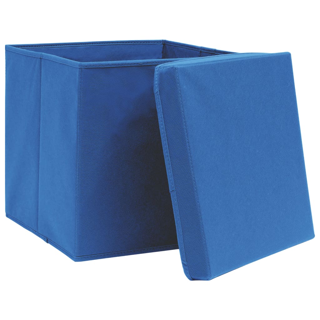 Opbergboxen met deksel 10 st 32x32x32 cm stof blauw