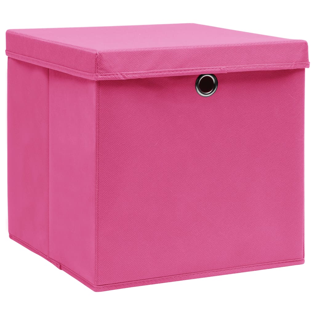 Opbergboxen met deksel 10 st 32x32x32 cm stof roze