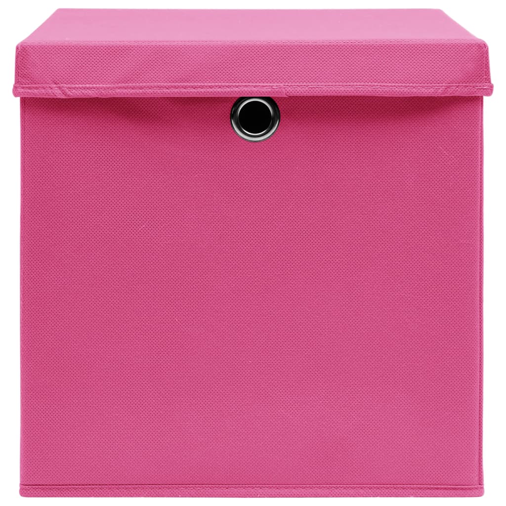 Opbergboxen met deksel 10 st 32x32x32 cm stof roze