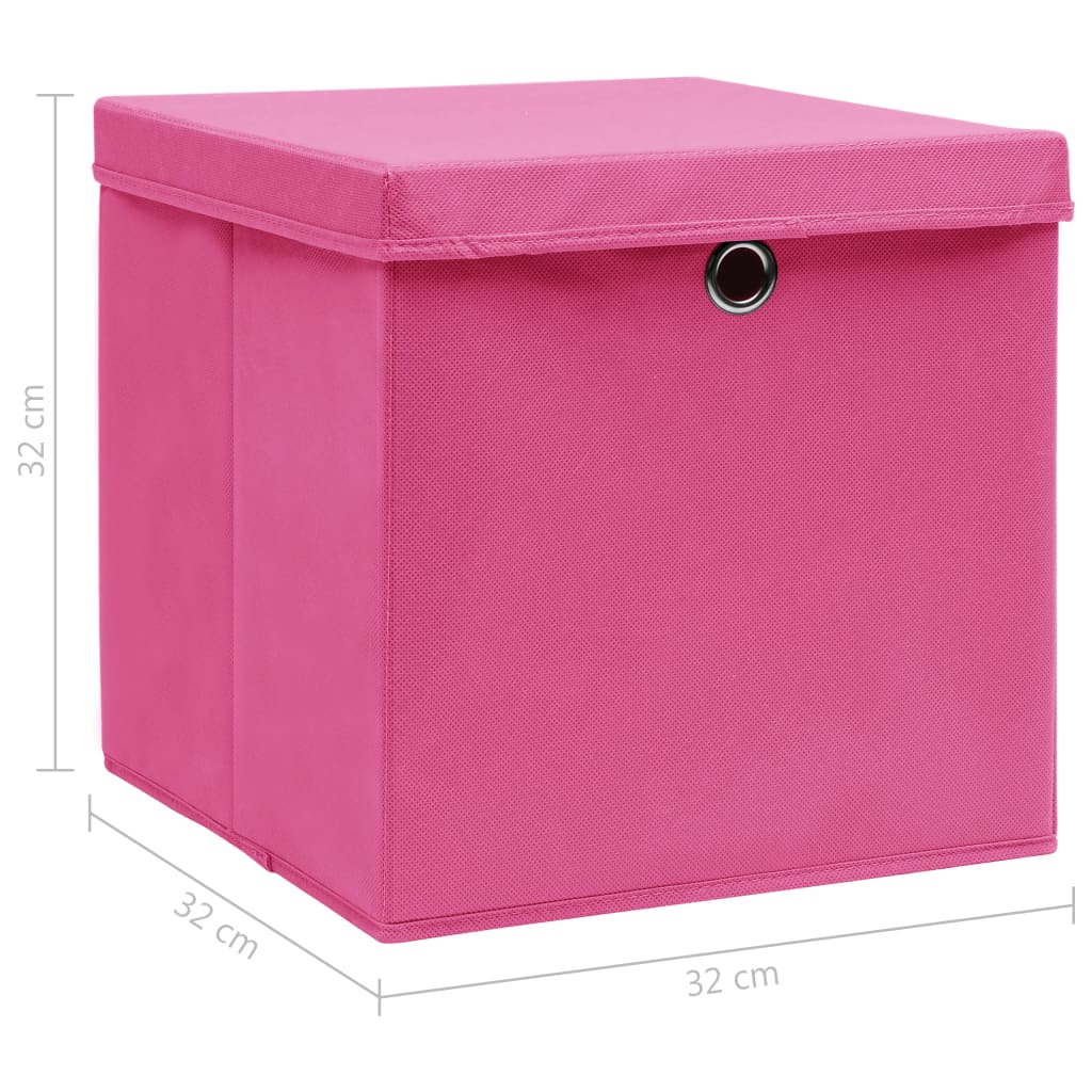 Opbergboxen met deksel 10 st 32x32x32 cm stof roze