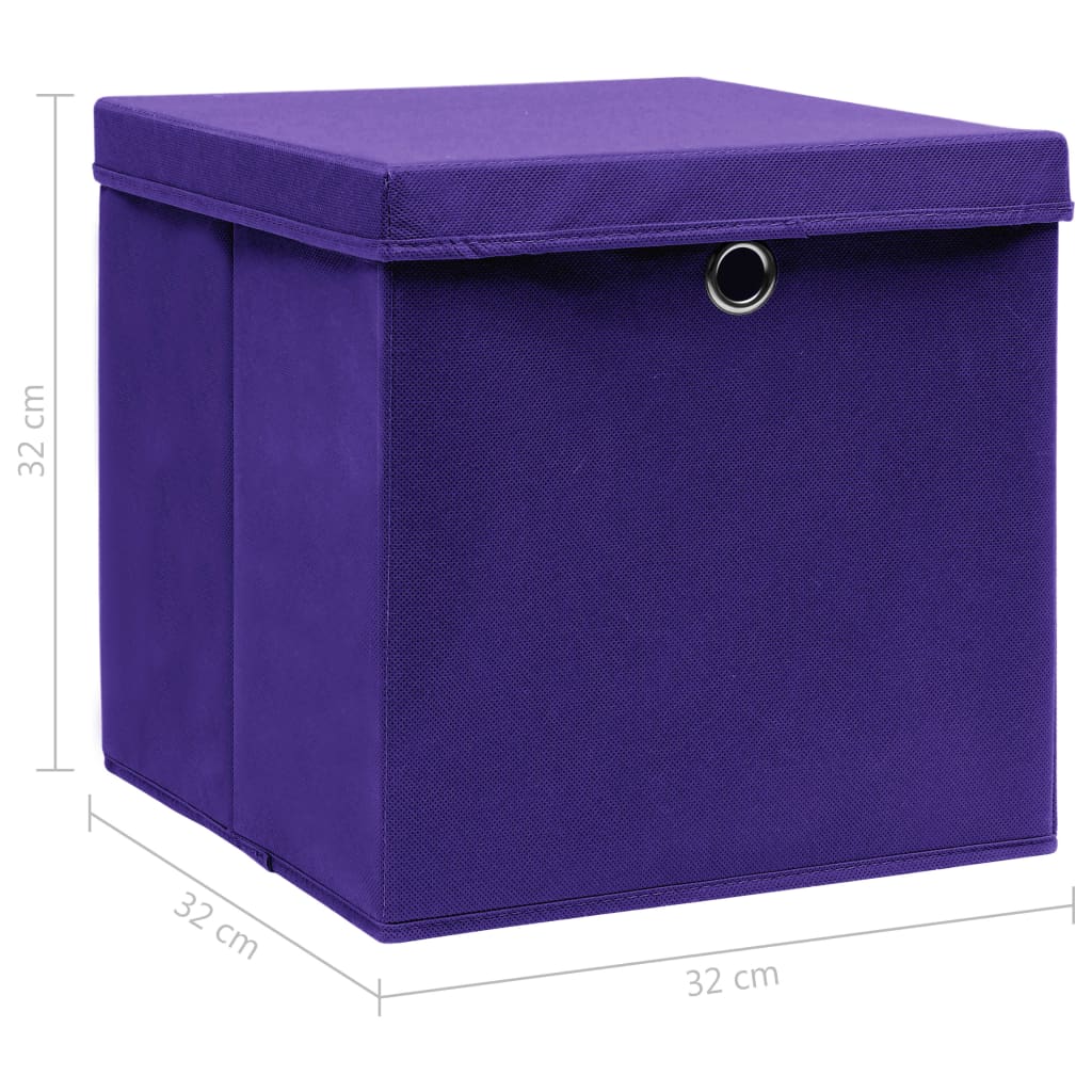 Opbergboxen met deksel 10 st 32x32x32 cm stof paars