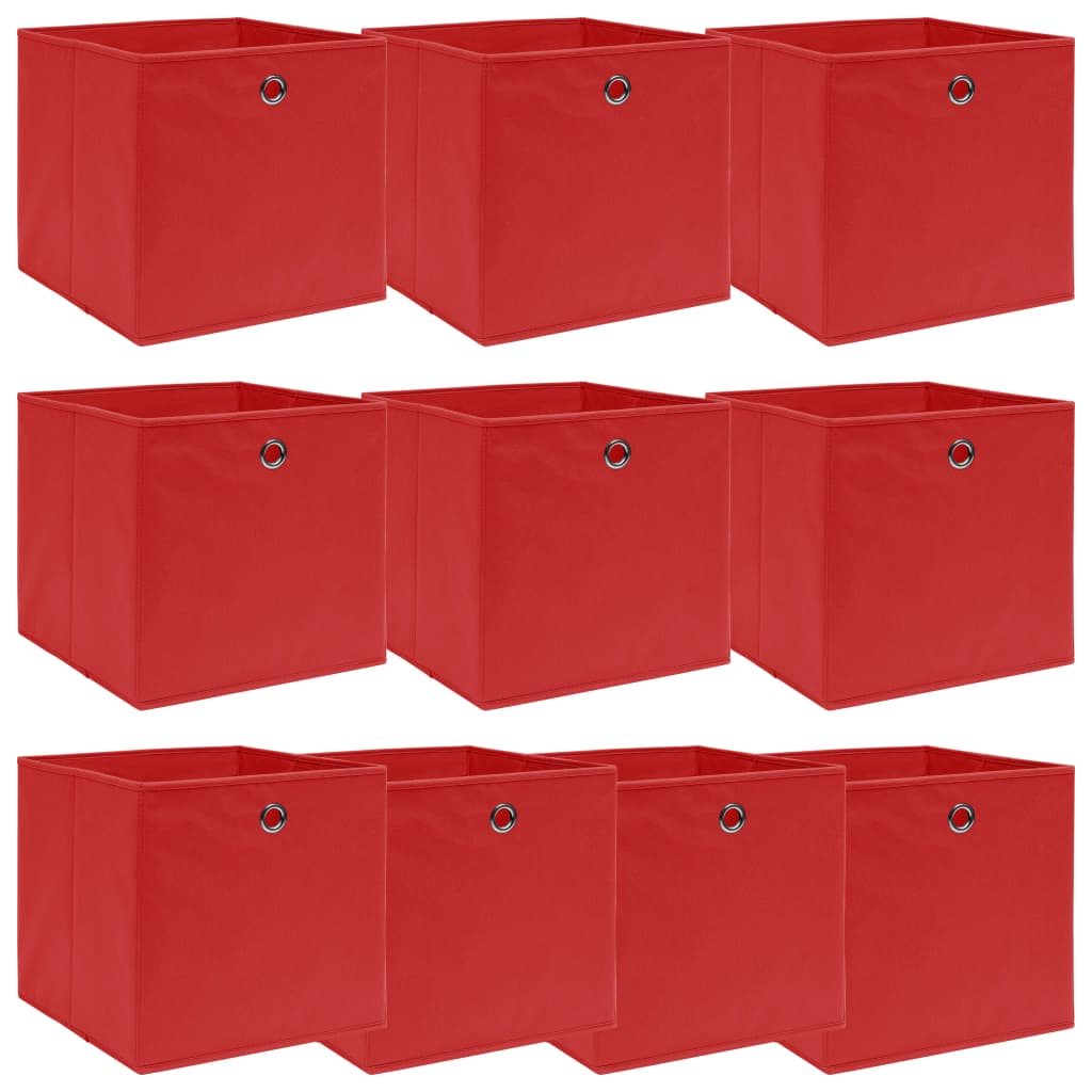 Opbergboxen 10 st 32x32x32 cm stof rood