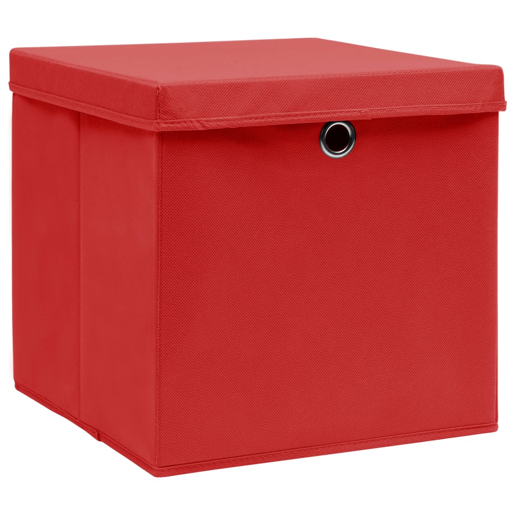 Opbergboxen met deksel 10 st 32x32x32 cm stof wit