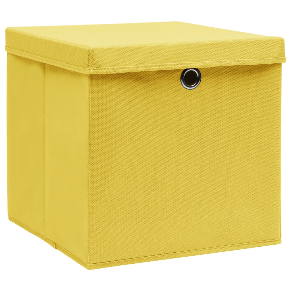 Opbergboxen met deksel 10 st 32x32x32 cm stof geel