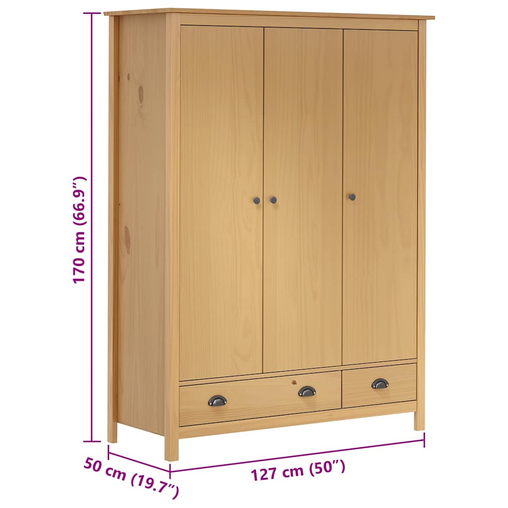 Kledingkast Hill 3 deuren 127x50x170 cm massief grenenhout