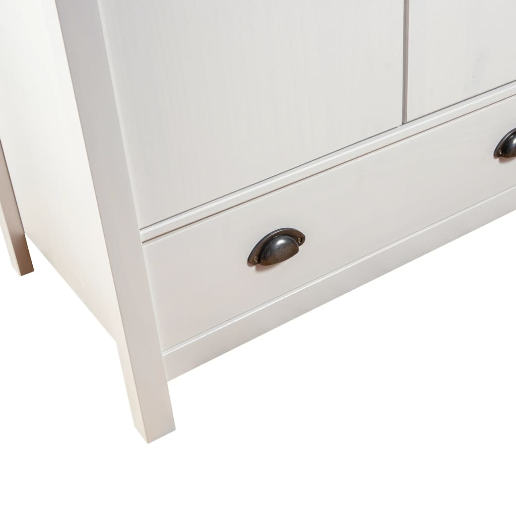 Kledingkast Hill 3 Deuren 127X50X170 Cm Massief Grenenhout Wit Wit en bruin