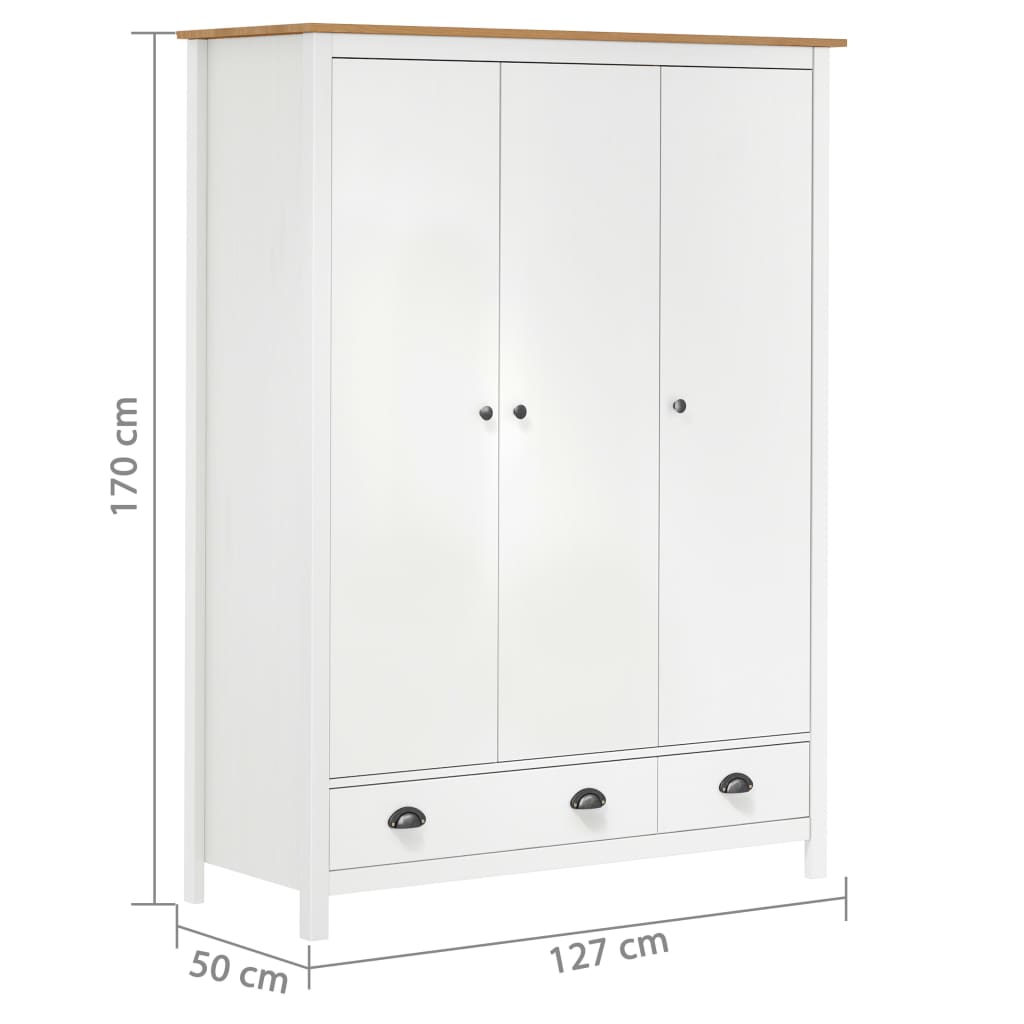 Kledingkast Hill 3 Deuren 127X50X170 Cm Massief Grenenhout Wit Wit en bruin