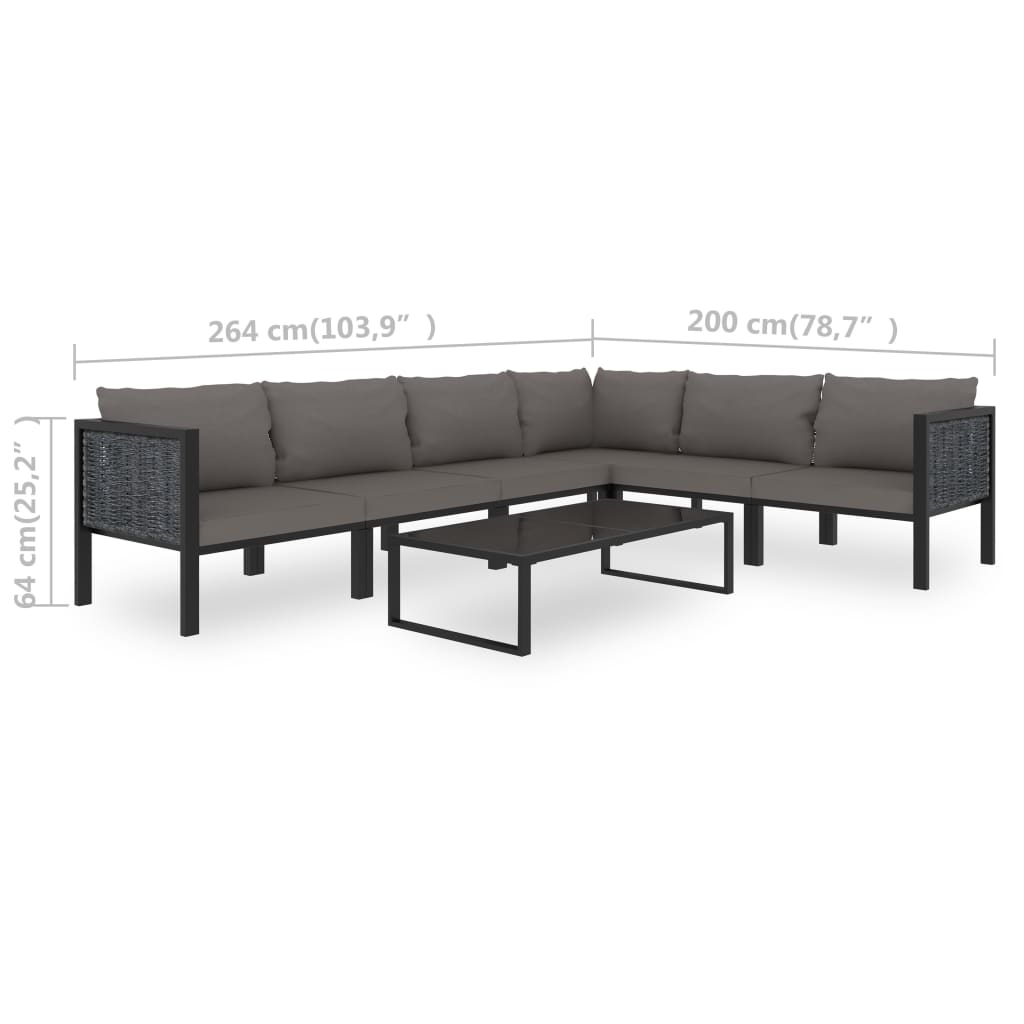 7-Delige Loungeset Met Kussens Poly Rattan Antraciet 1 3x hoek + 3x midden + Tafel