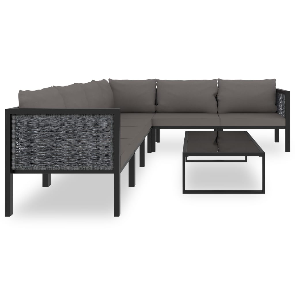 7-Delige Loungeset Met Kussens Poly Rattan Antraciet 1 3x hoek + 3x midden + Tafel