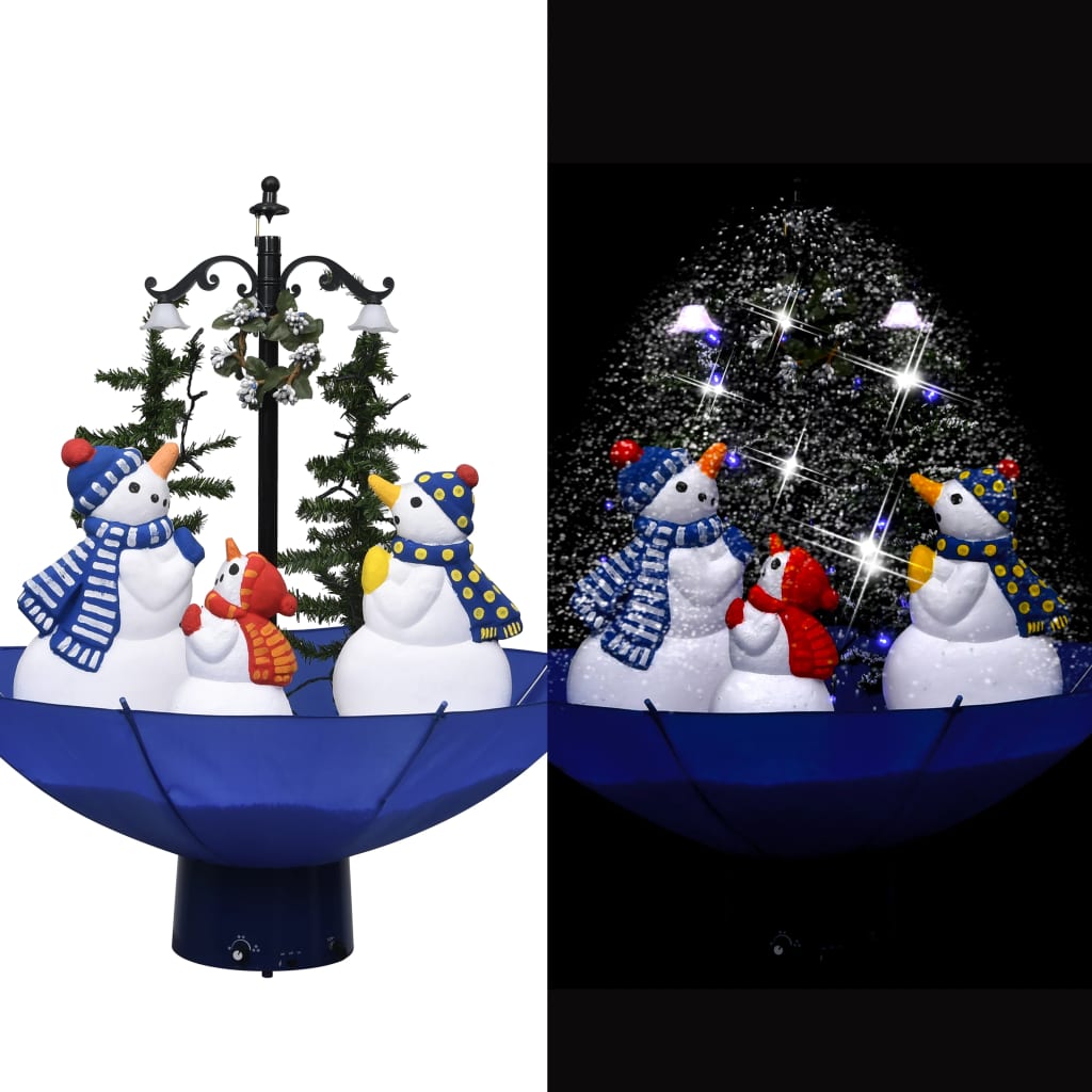 Kerstboom sneeuwend met paraplubasis 75 cm PVC blauw