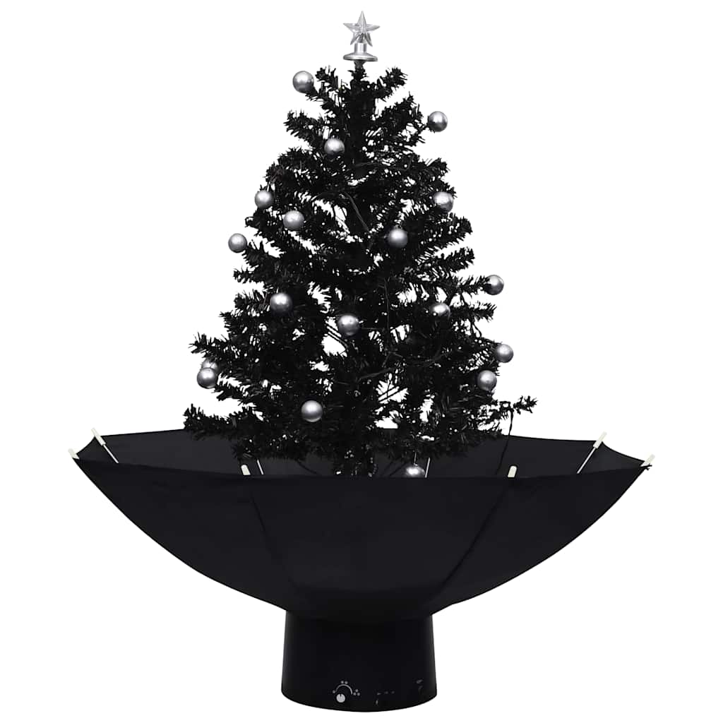 Kerstboom sneeuwend met paraplubasis 75 cm PVC zwart