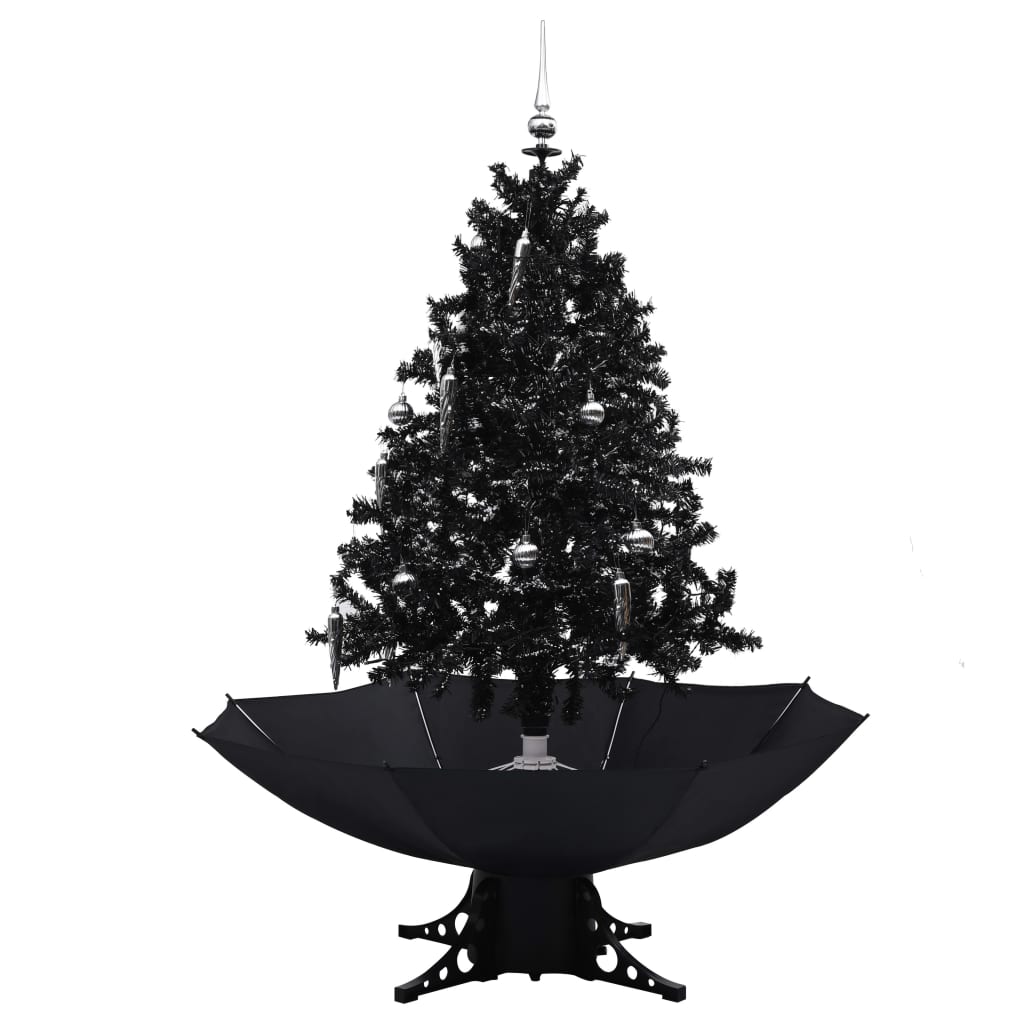 Kerstboom sneeuwend met paraplubasis 140 cm PVC zwart