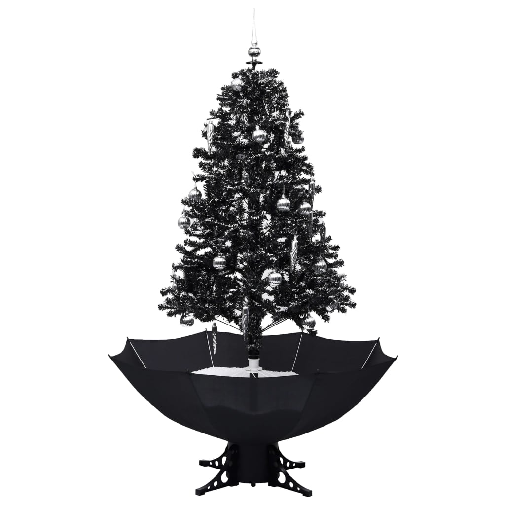 Kerstboom sneeuwend met paraplubasis 170 cm PVC zwart