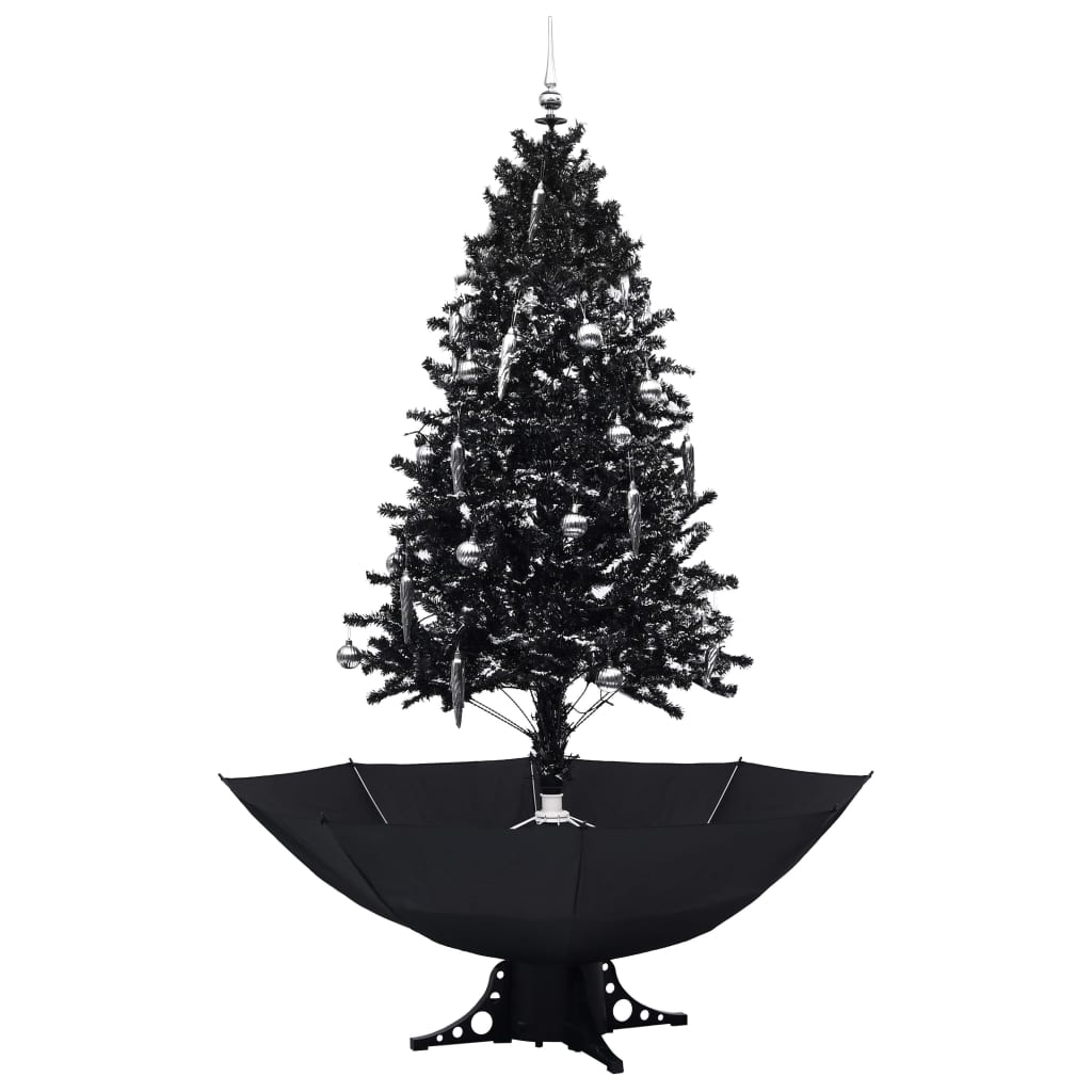 Kerstboom sneeuwend met paraplubasis 190 cm PVC zwart