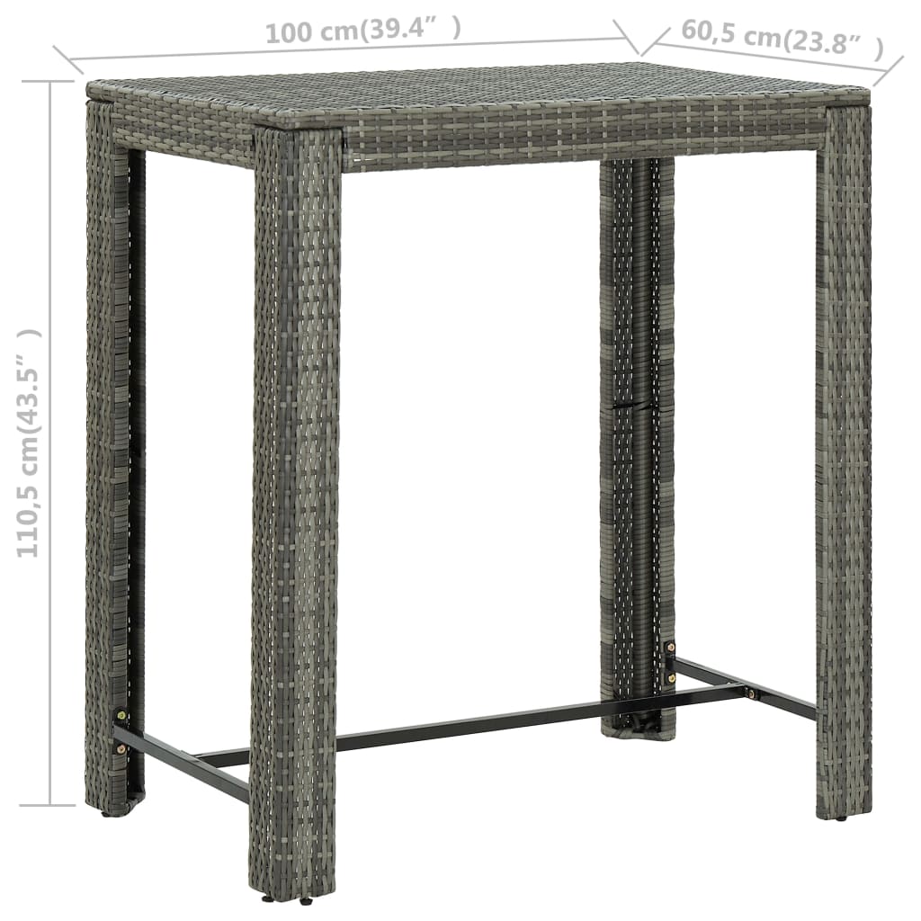 Tuinbartafel 00X60,5X0,5 Cm Poly Rattan 100 x 60.5 x 110.5 cm Grijs