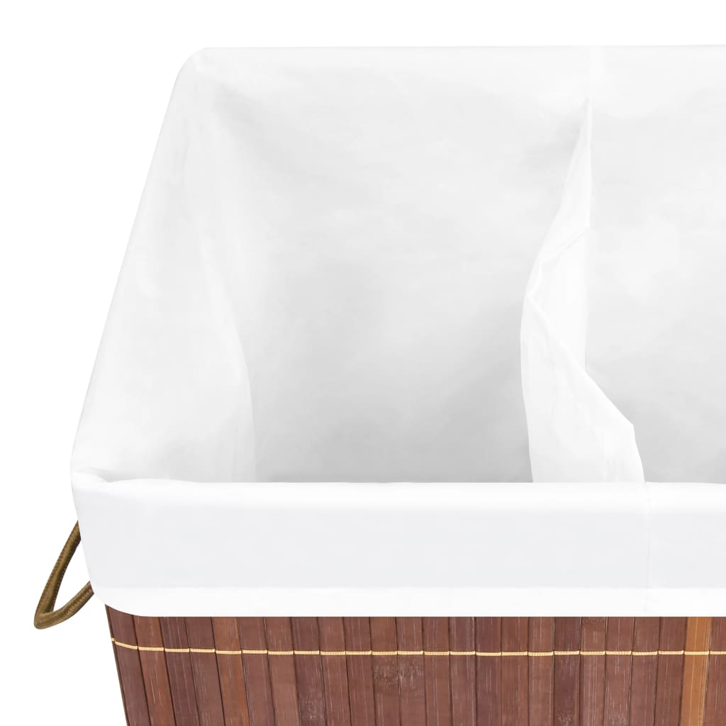 Wasmand Met 2 Vakken 100 L Bamboe Bruin 52 x 32 x 62.5 cm Donkerbruin