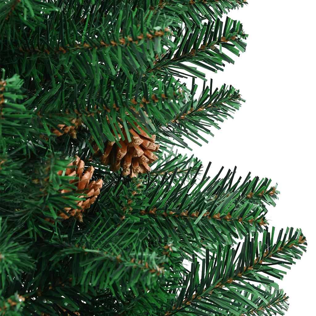 Kerstboom met echt hout en dennenappels smal 150 cm PVC groen