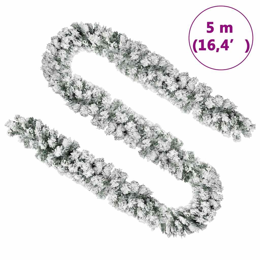 Kerstslinger met sneeuw 5 m PVC groen