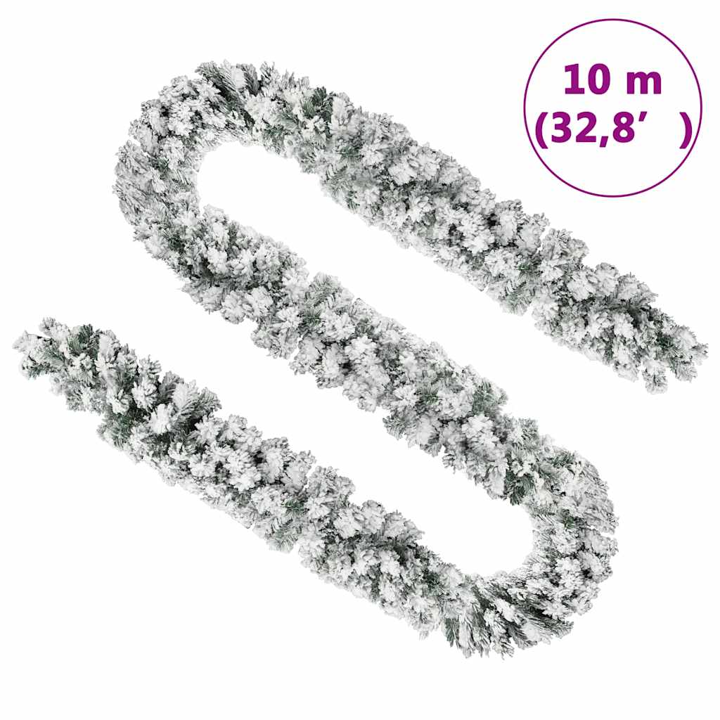 Kerstslinger met sneeuw 10 m PVC groen