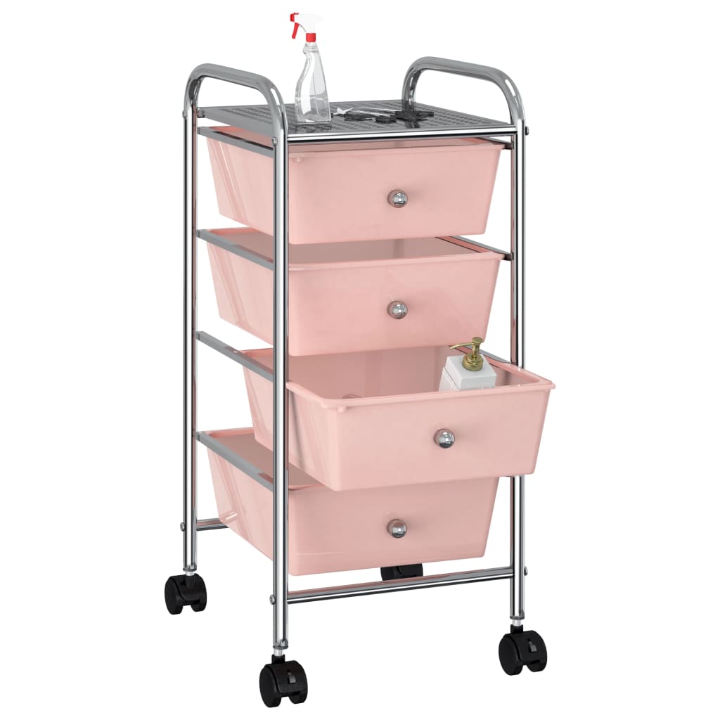 Opbergtrolley met 4 lades mobiel kunststof roze