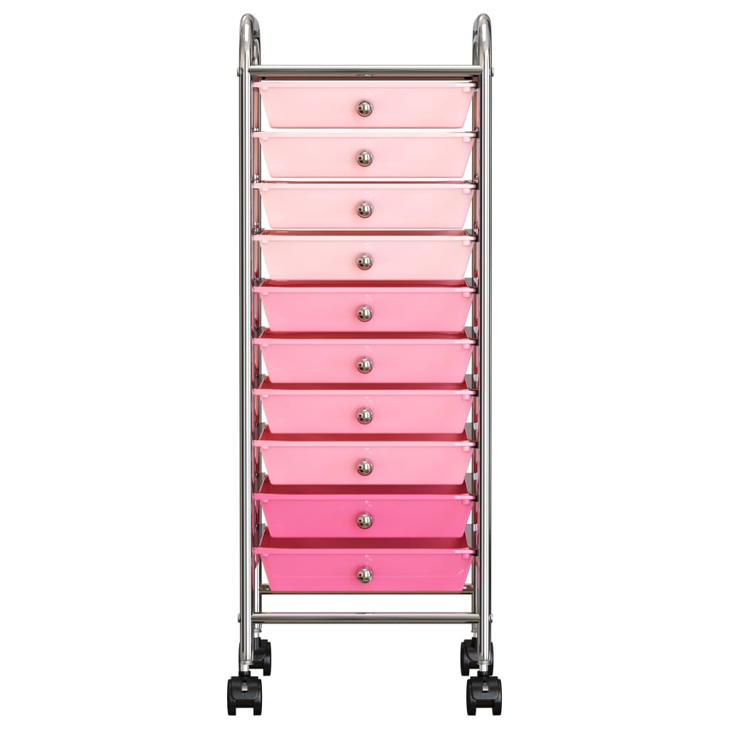 Opbergtrolley met 10 lades mobiel kunststof ombre roze