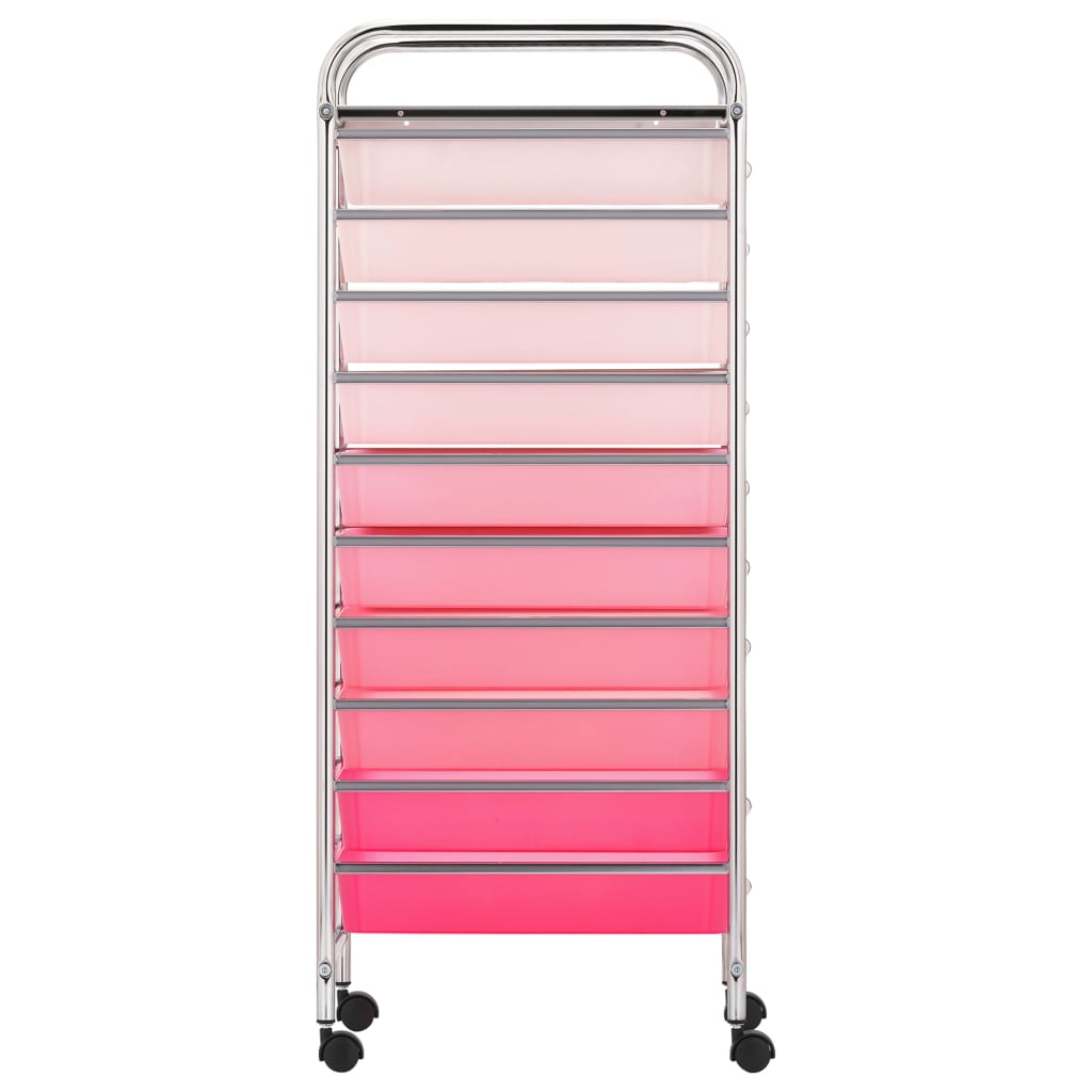 Opbergtrolley met 10 lades mobiel kunststof ombre roze