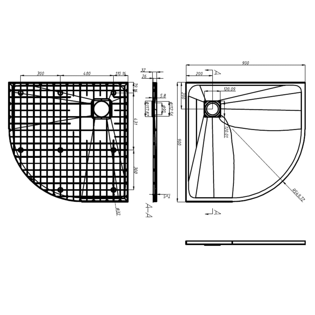 Douchebak 90X90 Cm Smc Zwart