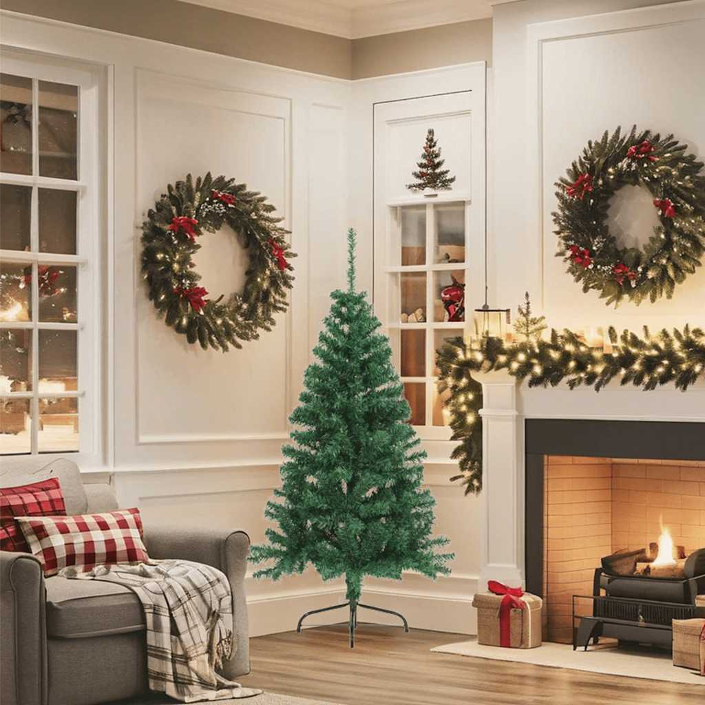 Kunstkerstboom met standaard half 150 cm PVC groen