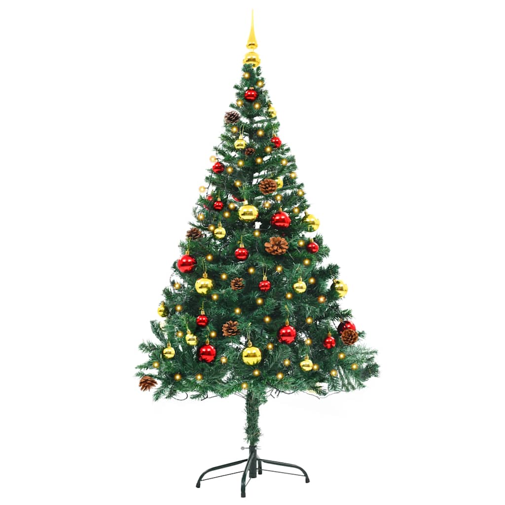 Kunstkerstboom met verlichting en kerstballen 150 cm groen