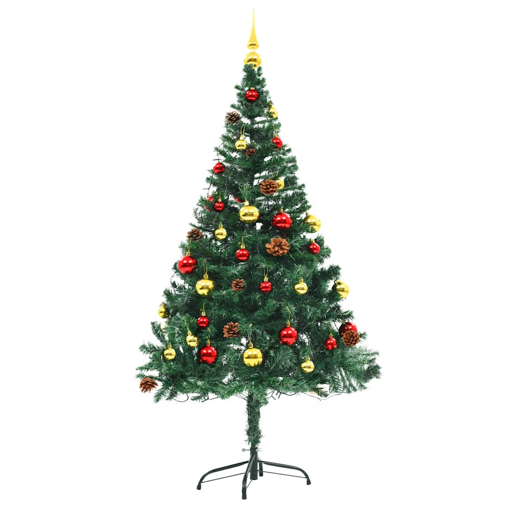Kunstkerstboom met verlichting en kerstballen 150 cm groen