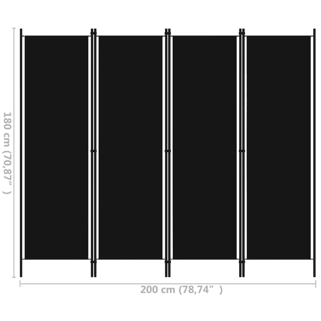 Kamerscherm met 4 panelen 200x180 cm zwart