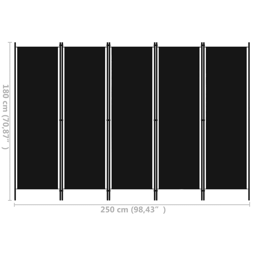 Kamerscherm met 5 panelen 250x180 cm zwart