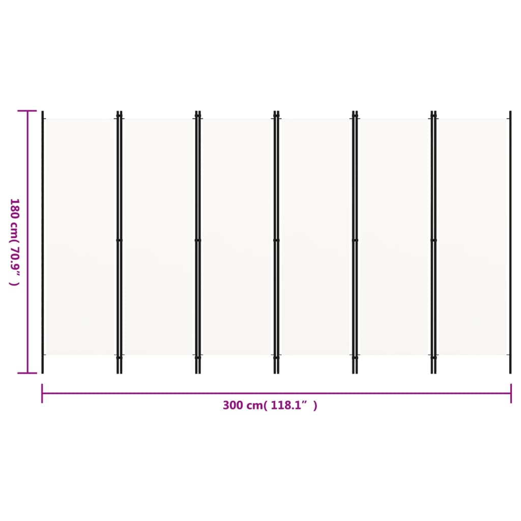 Kamerscherm met 6 panelen 300x180 cm wit