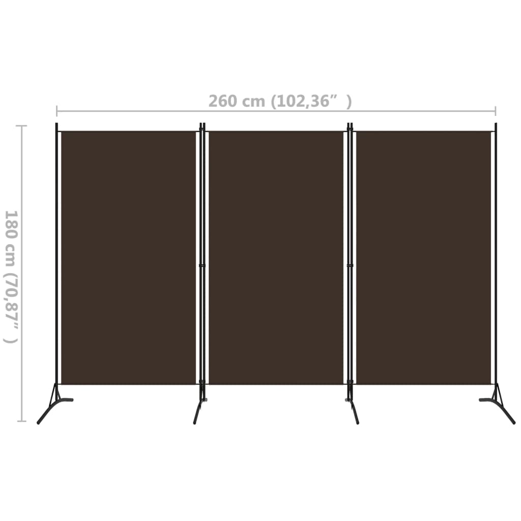 Kamerscherm Met 3 Panelen 260 x 180 cm Bruin