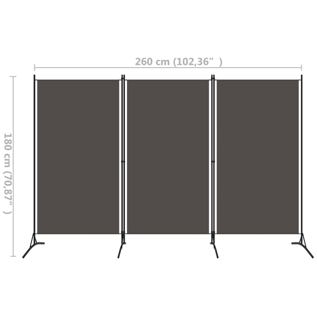 Kamerscherm Met 3 Panelen 260 x 180 cm Antraciet