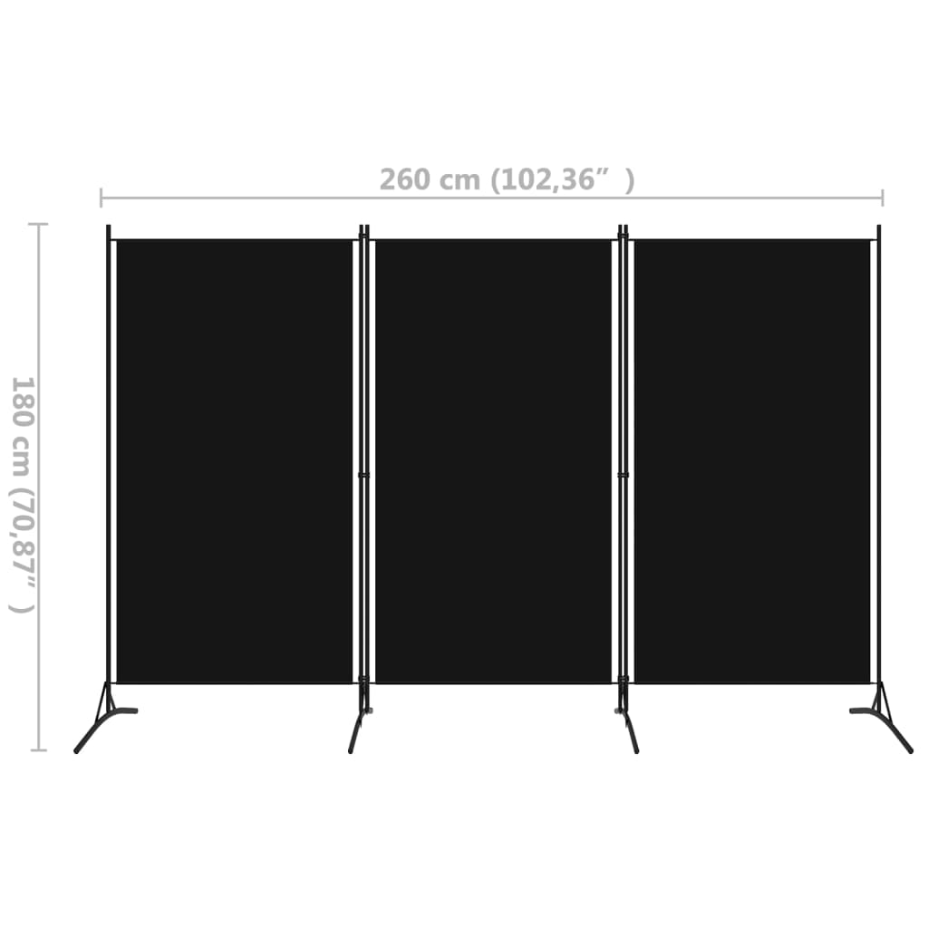 Kamerscherm Met 3 Panelen 260 x 180 cm Zwart