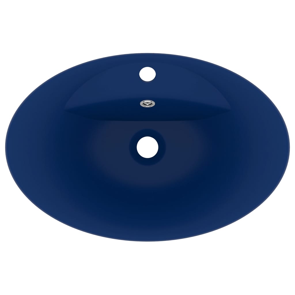 Wastafel Met Overloop Ovaal 58,5X39 Cm Keramiek Mat Donkerblauw matte dark blue