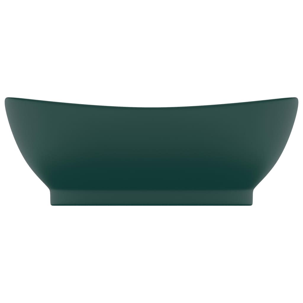 Wastafel Met Overloop Ovaal 58,5X39 Cm Keramiek Mat Donkergroen matte dark green