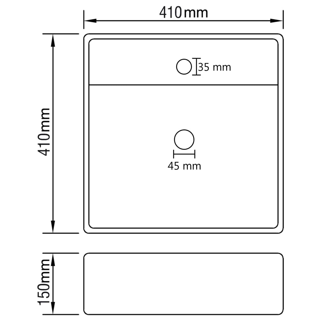 Wastafel Met Overloop Vierkant 41X41 Cm Keramiek Matwit matte white