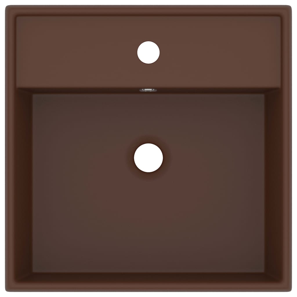 Wastafel Met Overloop Vierkant 41X41Cm Keramiek Mat Donkerbruin matte dark brown