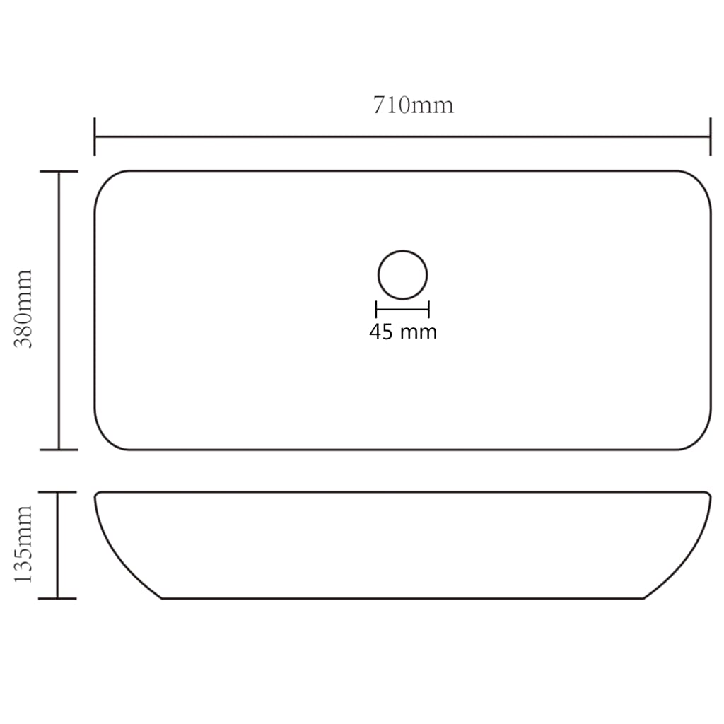 Wastafel rechthoekig 71x38 cm keramiek mat donkergrijs