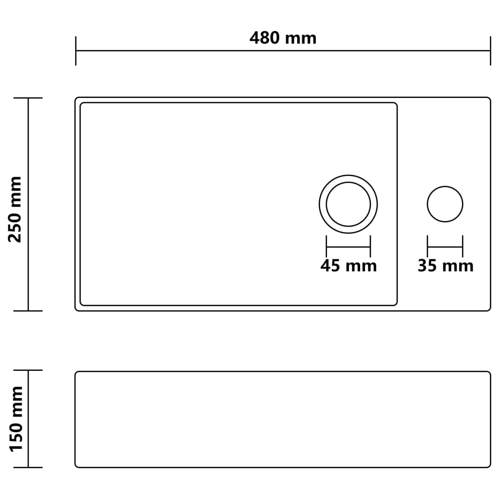 Wastafel met overloop keramiek matwit