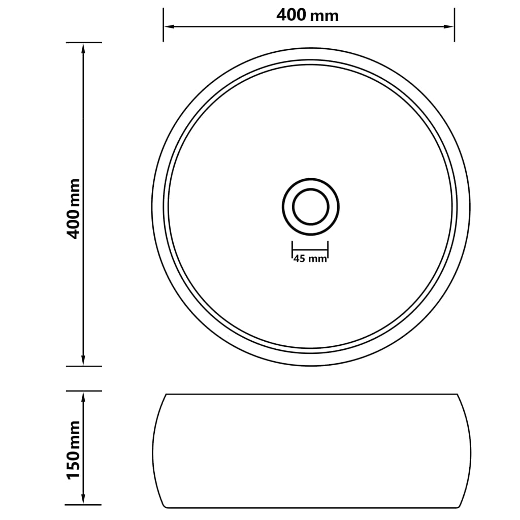 Wastafel rond 40x15 cm keramiek matwit