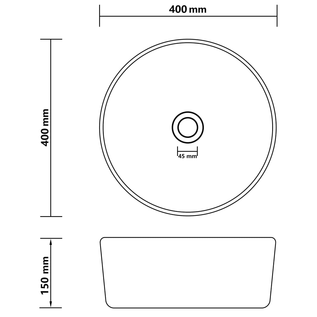 Wastafel Rond 40X15 Cm Keramiek Matzwart Mat zwart