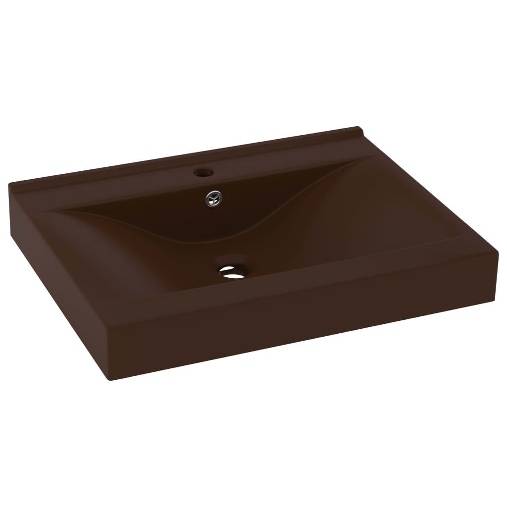 Wastafel Met Kraangat 60X46 Cm Keramiek Mat Donkerbruin matte dark brown