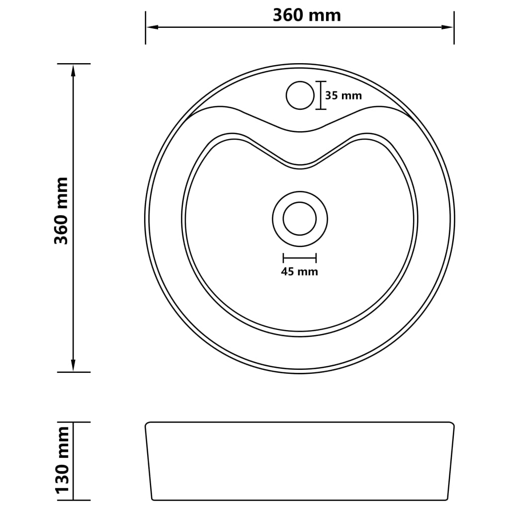 Wastafel met overloop 36x13 cm keramiek matroze