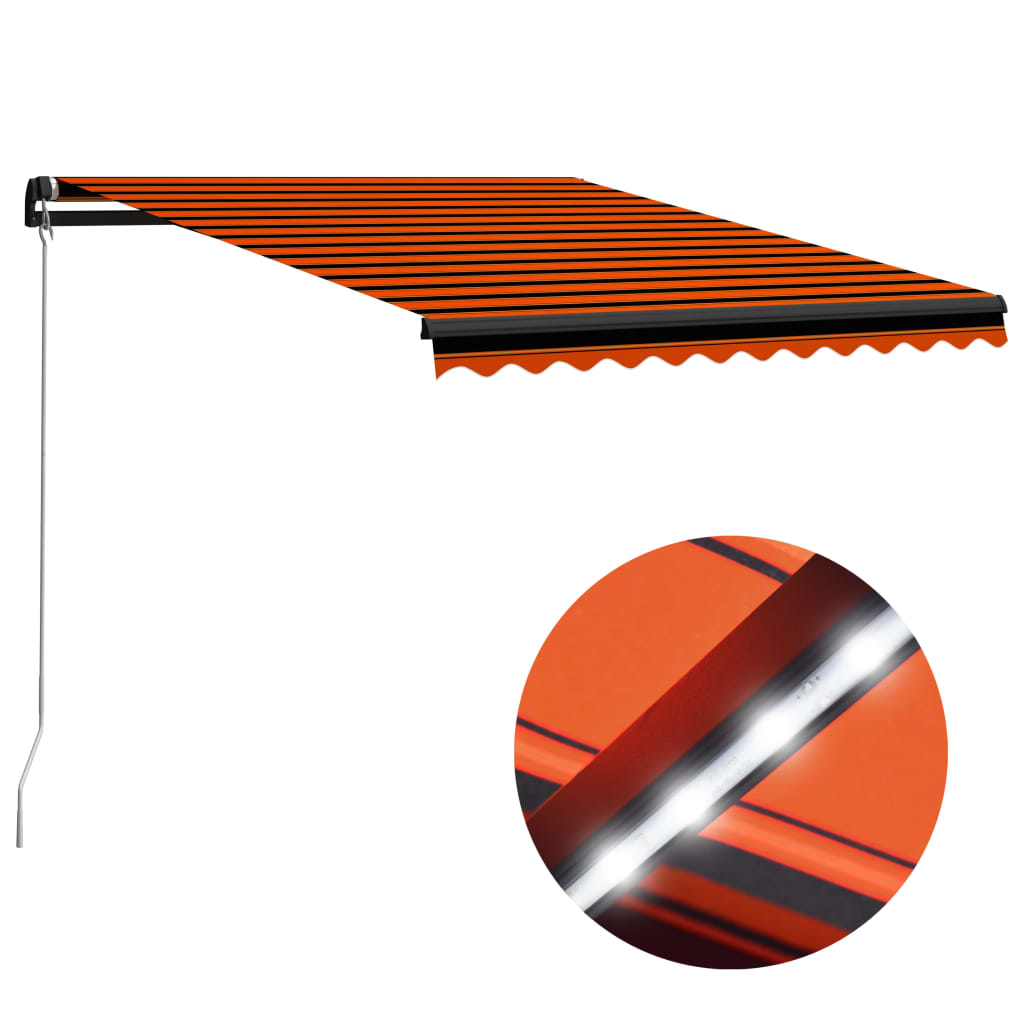 Luifel handmatig uittrekbaar met LED 300x250 cm oranje en bruin