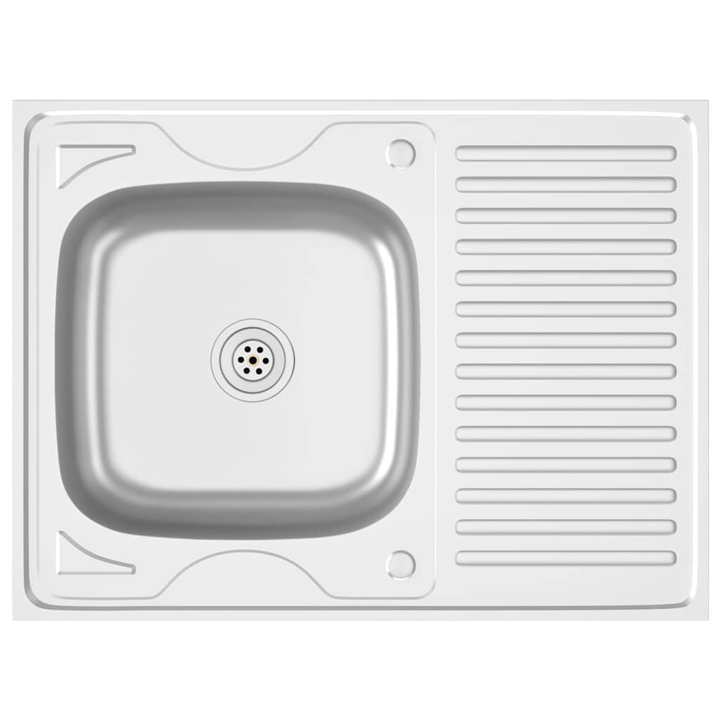 Gootsteen met afvoerset 800x600x155 mm roestvrij staal zilver